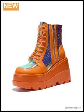 Platform Ankle Boots Chunky Block Heel Lace-Up Zip Combat Boots